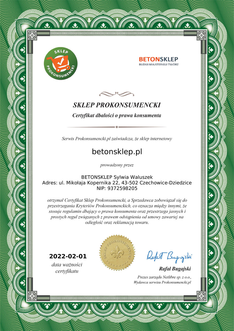 certyfikat prokonsumencki dla betonsklep.pl