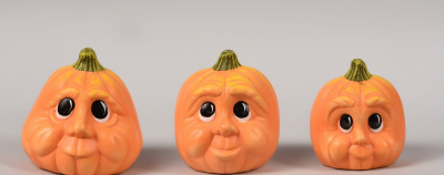 Dynie malutkie z oczkami - 3szt. figurki ceramiczne Halloween pomarańczowe