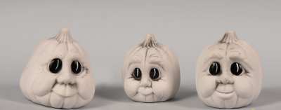 Dynie malutkie z oczkami - 3szt. figurki ceramiczne Halloween białe