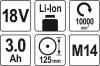Szlifierka kątowa 125mm 18v 2x3ah                           