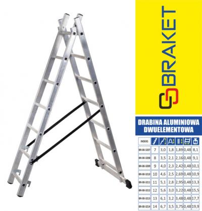 Drabina aluminiowa 2-elementowa 510cm 11+11 szczebli