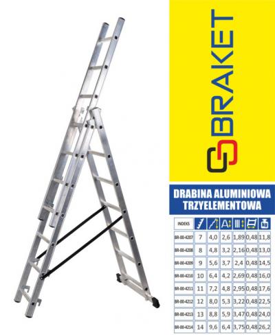 Drabina aluminiowa 3-elementowa 500cm 9+9+9 szczebli