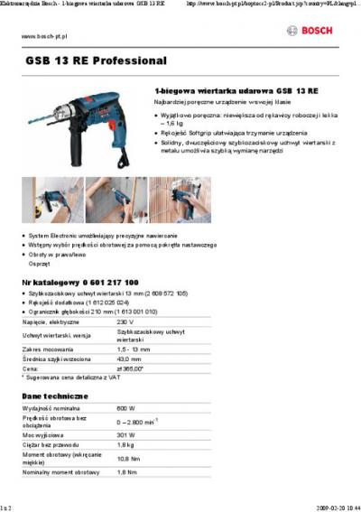 Wiertarka udarowa gsb 13 re 600w