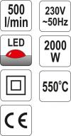 Opalarka 2000w 70~550°c akcesoria wskaźnik led