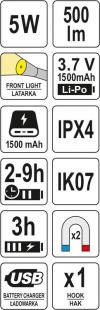 Latarka robocza 500lm, li-po 3,7v 1500mah                   