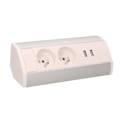 Gniazdo meblowe 2x2p+z+usb biało-srebrne                    