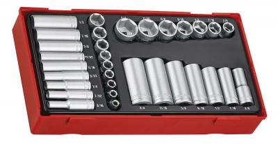 Zestaw nasadek calowych chwyt kwadratowy 1/4'' i 3/8'' 32cz 