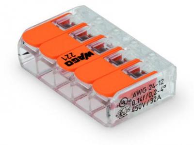Szybkozłączka 5x0,2-4mm2 transparentna/pomarańczowa 221-415 