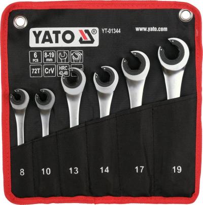 Zestaw kluczy półotwartych z grzechotką, 8-19mm, 6szt.      