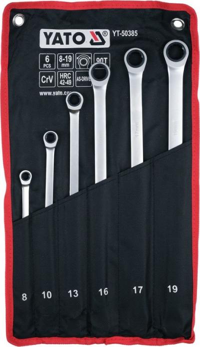 Zestaw kluczy oczkowych z grzechotką, długie, 8-19mm, 6szt  