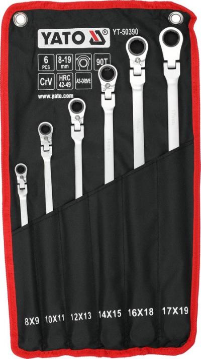 Zestaw kluczy z grzechotką i przegubem, długie, 8-19mm, 6szt