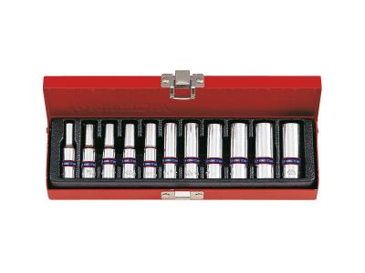 Komplet nasadek 1/4 6-kątne 11 sztuk 4-13mm długie